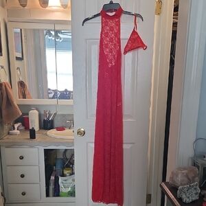 Elegant Red Lace Halter Dress